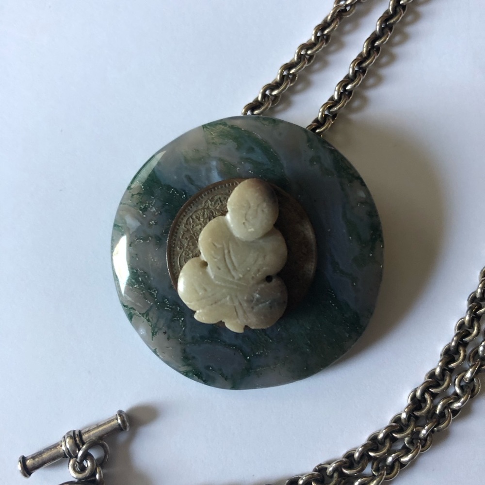 Carved Gemstome Disk Necklace with Buddha